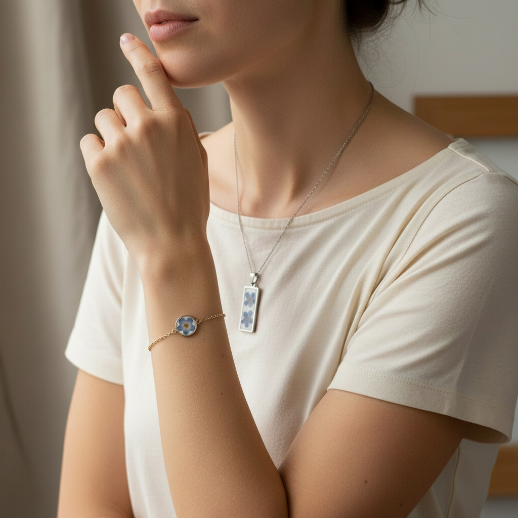 Conjunto colgalte y pulsera Nomeolvides