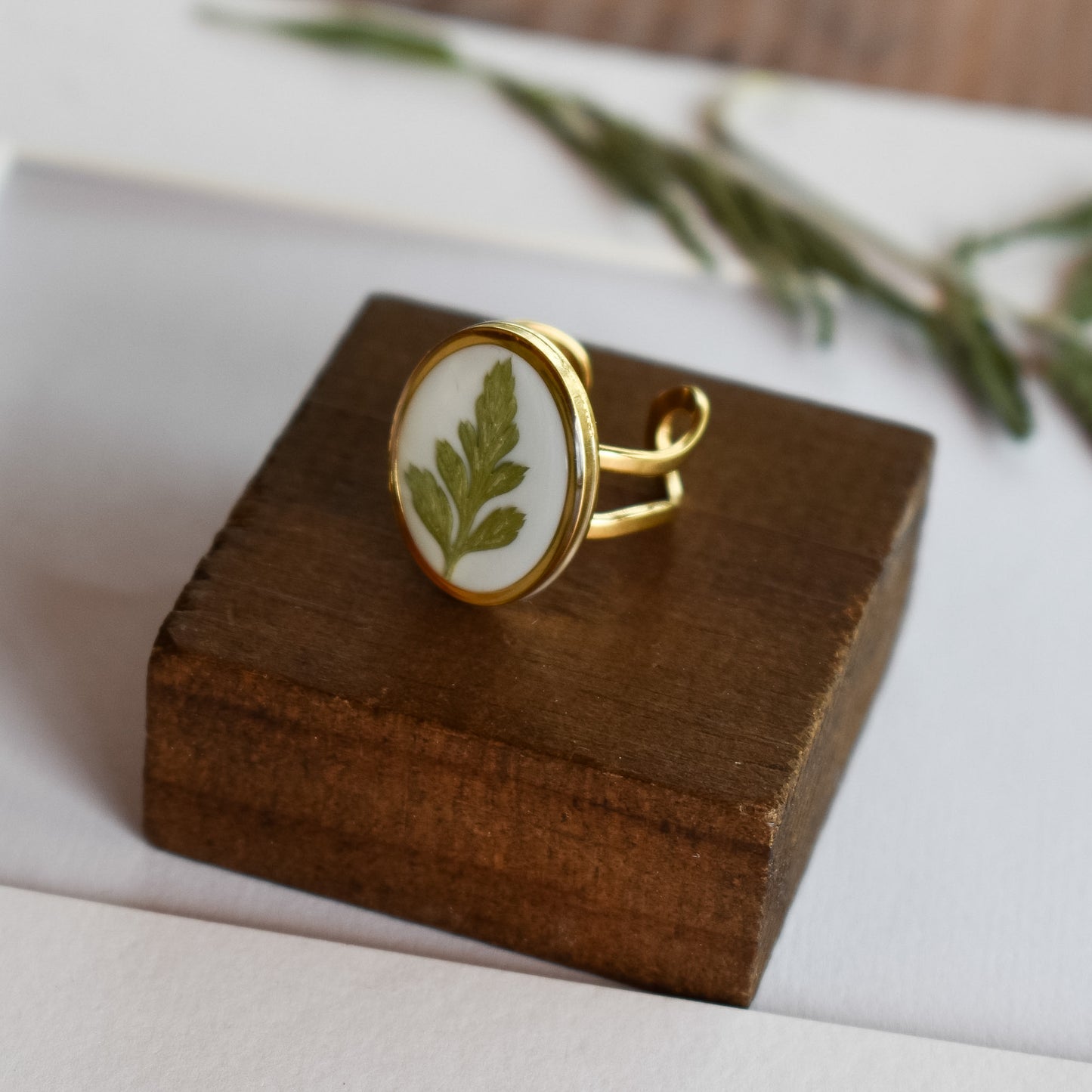 Anillo con hoja de helecho natural (dorado)