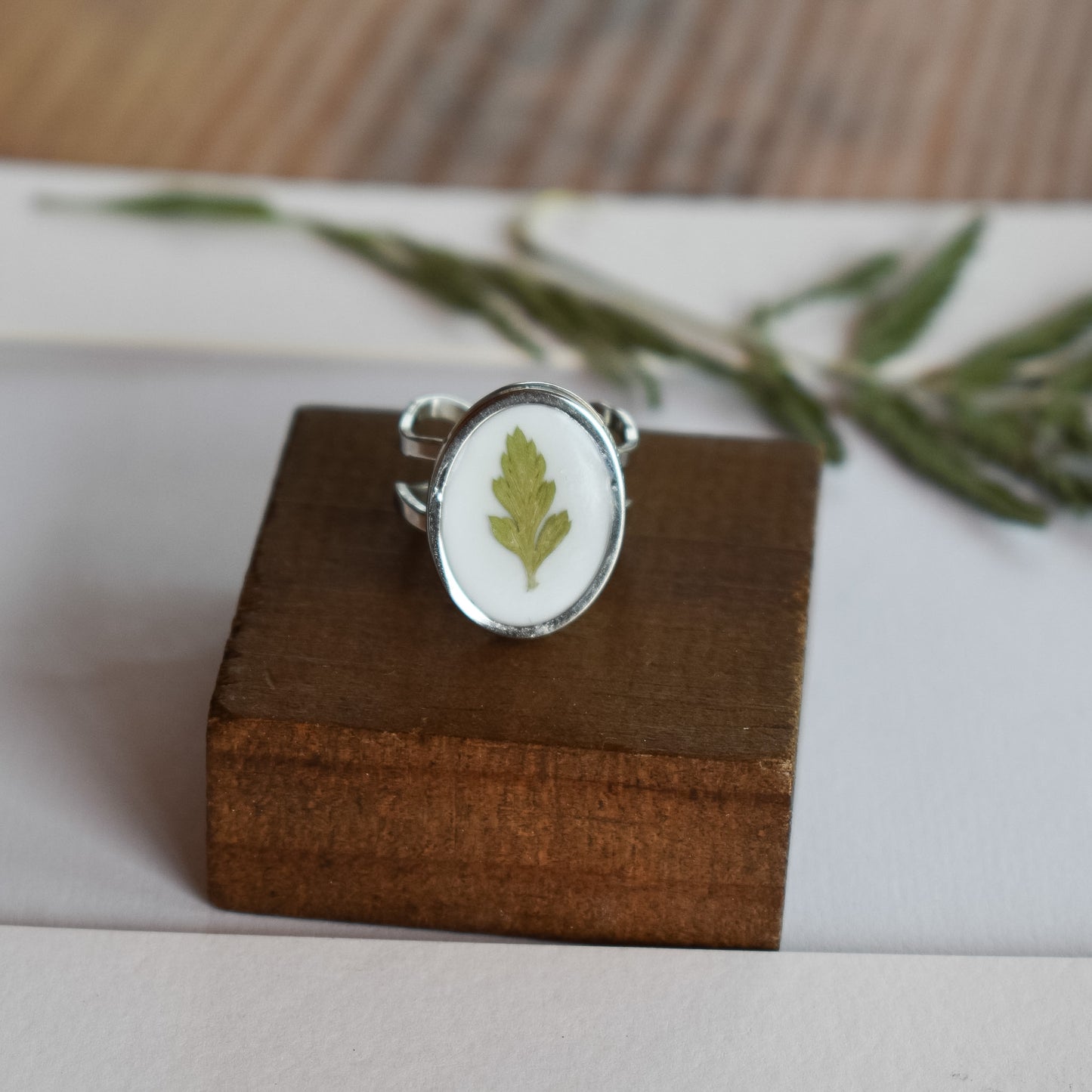 Anillo con hoja de helecho natural