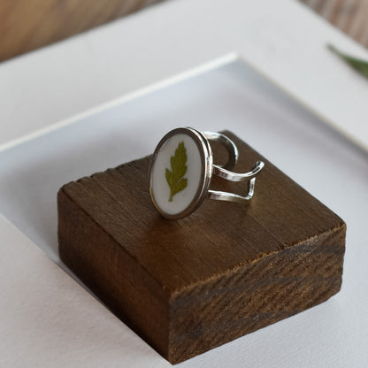 Anillo con hoja de helecho natural