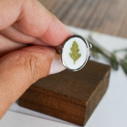 Anillo con hoja de helecho natural