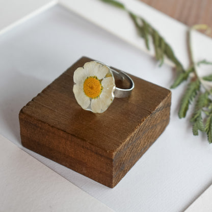 Anillo con margarita blanca natural
