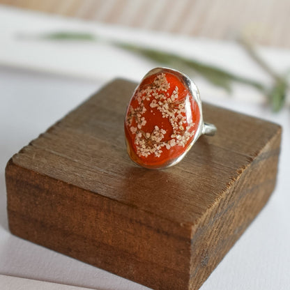 Anillo de Plata con Encaje de la Reina Ana (sobre fondo rojo)