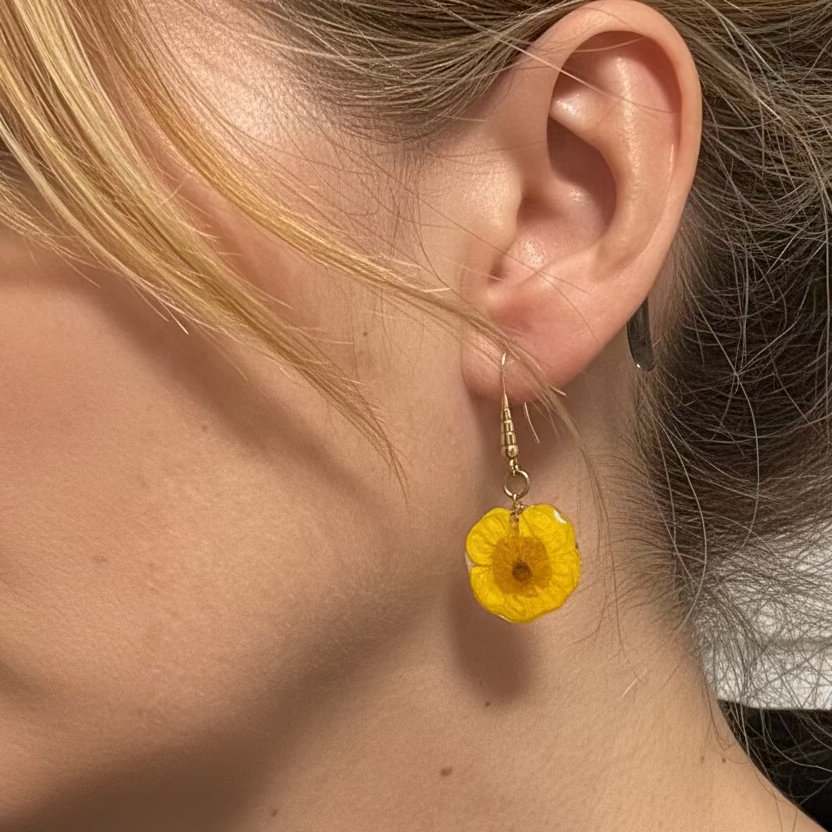 Pendientes botón de oro  largos
