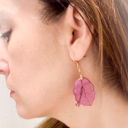Pendientes de buganvilla rosa natural | Flor prensada en resina